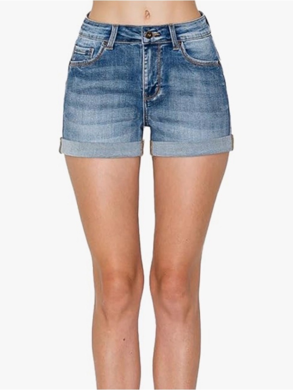 Women’s Classic High-Rise Rolled Hem Denim Shorts - Light Blue